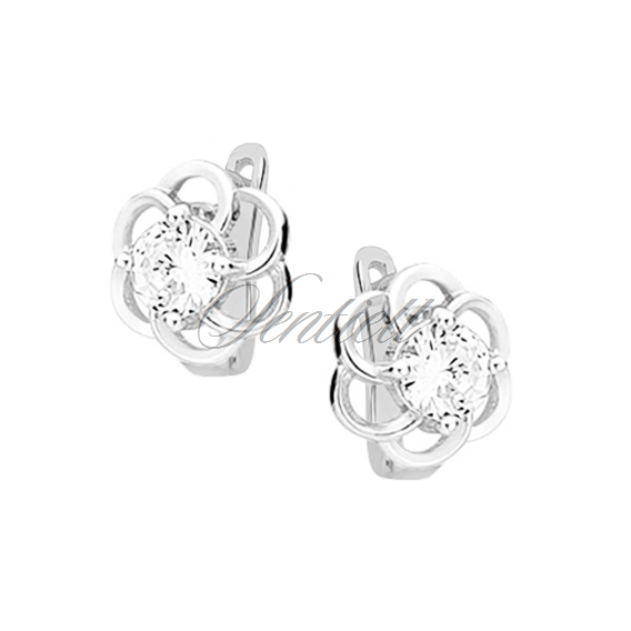 Silver (925) elegant earrings - flowers with white zirconia