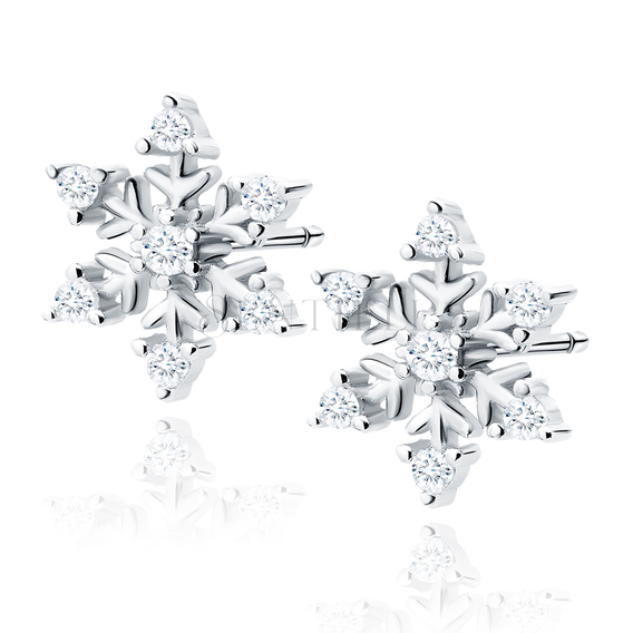 Silver (925) elegant earrings - snowflakes with zirconias