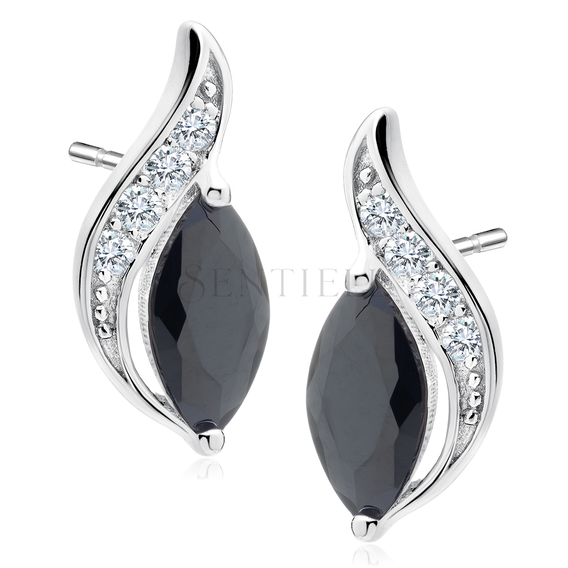 Silver (925) elegant earrings with black marquoise zirconia
