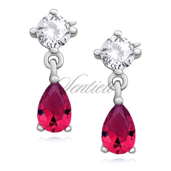 Silver (925) elegant earrings with ruby zirconia