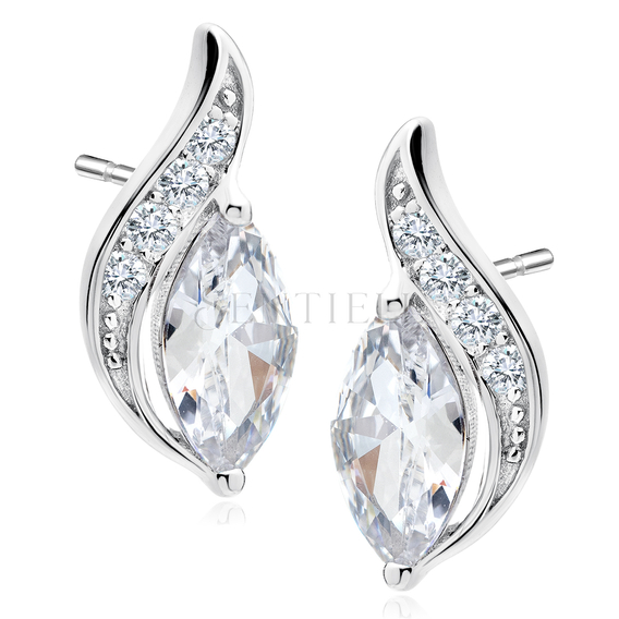 Silver (925) elegant earrings with white marquoise zirconia
