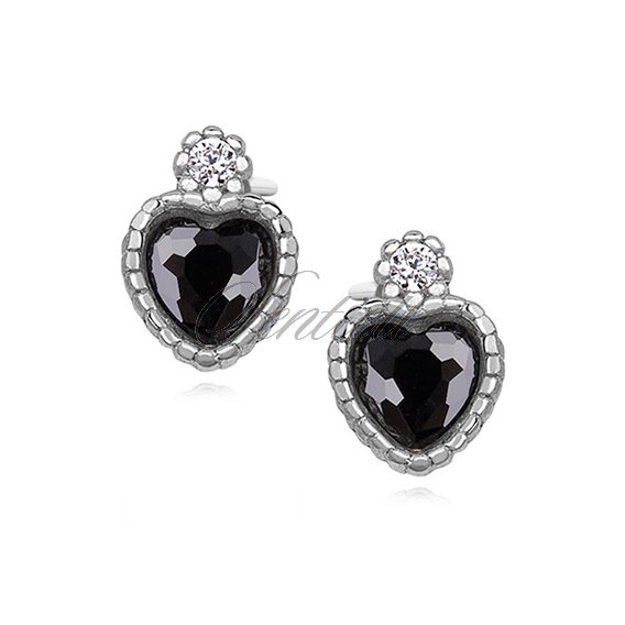 Silver (925) elegant heart earrings with black zirconia
