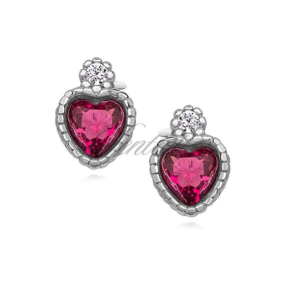Silver (925) elegant heart earrings with ruby zirconia