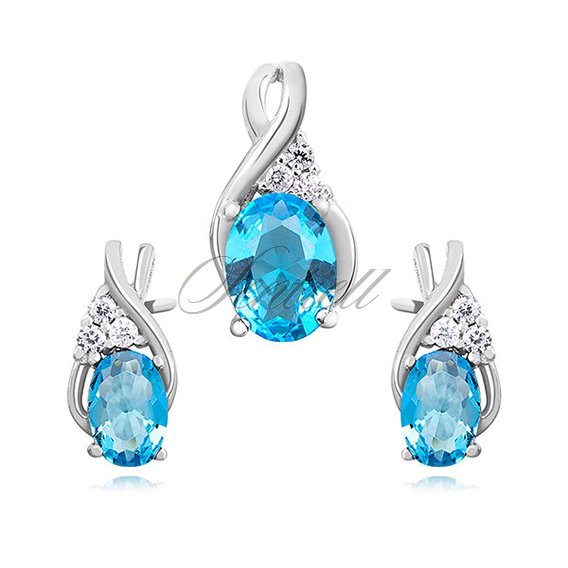 Silver (925) elegant jewelry set with aquamarine zirconia