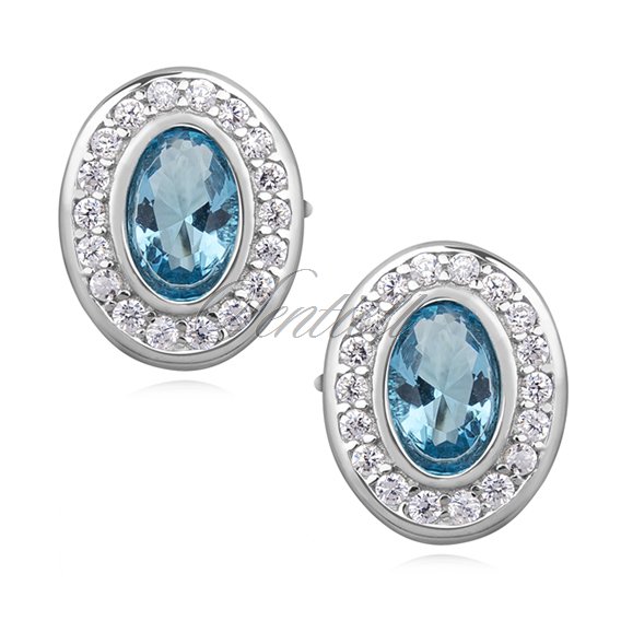 Silver (925) elegant oval earrings with aqamarine zirconia