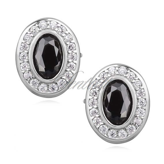 Silver (925) elegant oval earrings with black zirconia