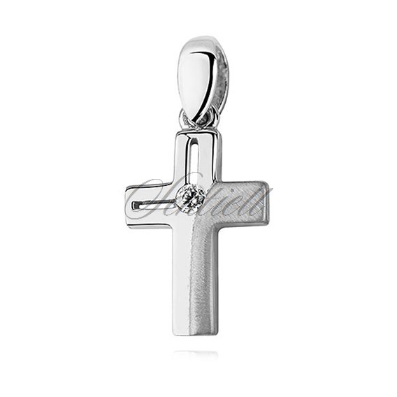 Silver (925) elegant pendant cross with zirconia and satin