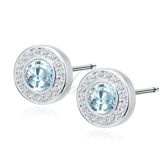 Silver (925) elegant round earrings with aqamarine zirconia