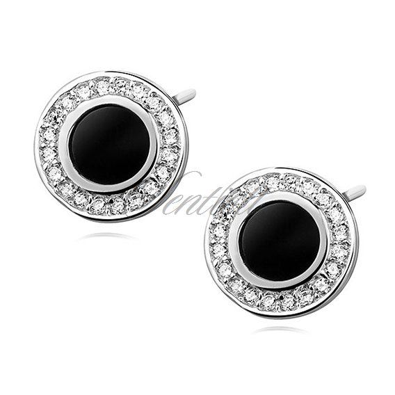 Silver (925) elegant round earrings with black stone