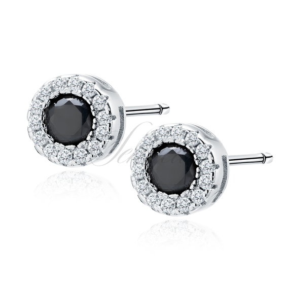 Silver (925) elegant round earrings with black zirconia