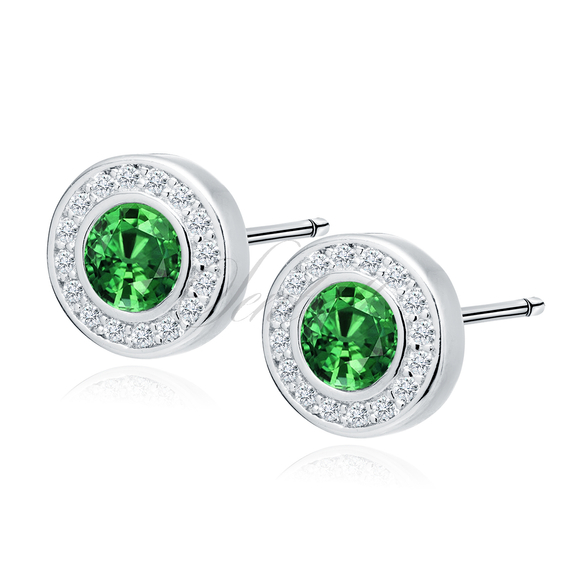 Silver (925) elegant round earrings with emerald zirconia