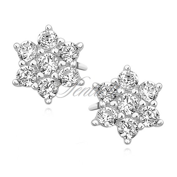 Silver (925) flower earrings with zirconia