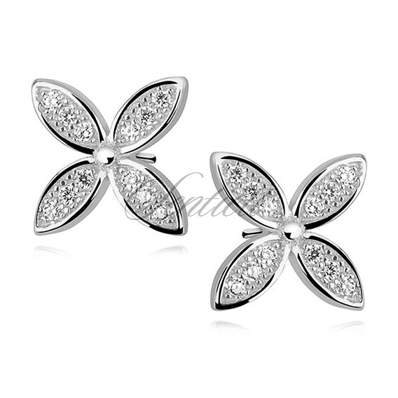 Silver (925) flowers earrings with zirconia