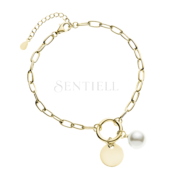 Silver (925) gold-plated bracelet - circle, round plate and pearl