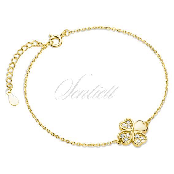 Silver (925) gold-plated bracelet - clover pendant with zirconias