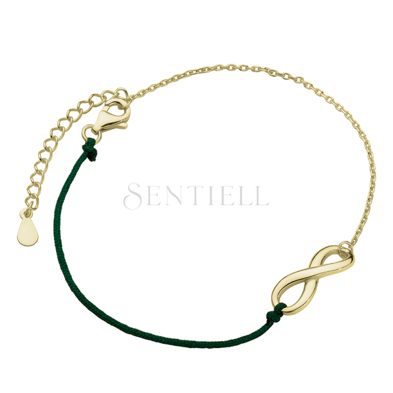 Silver (925) gold-plated bracelet with dark green cord and infinity