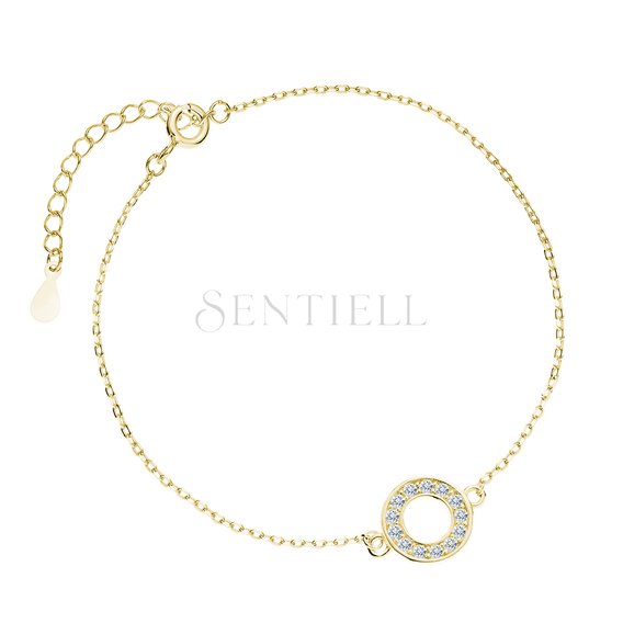 Silver (925) gold-plated bracelet with round pendant and white zirconias