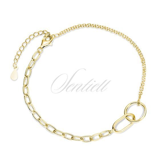Silver (925) gold-plated bracelet with two chains, circle and oval charms