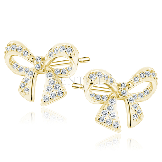 Silver (925) gold-plated earrings bows with white zirconias