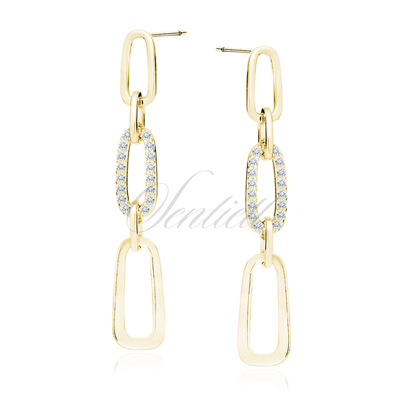 Silver (925) gold-plated earrings - chain links with white zirconias