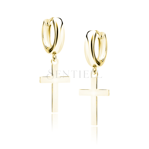 Silver (925) gold-plated earrings - circle with cross