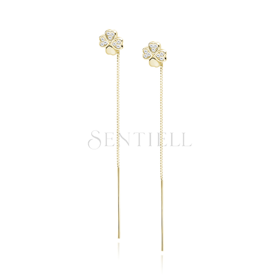 Silver (925) gold-plated earrings - clover with white zirconias