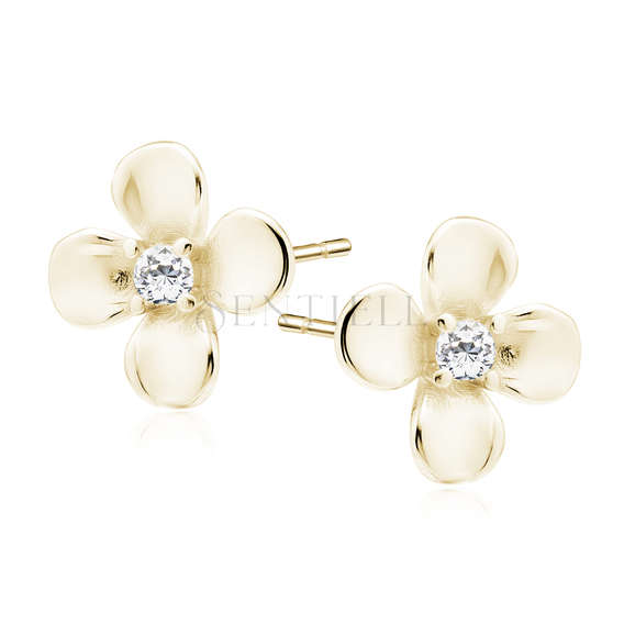 Silver (925) gold-plated earrings flowers with white zirconias