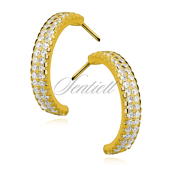 Silver (925) gold-plated, earrings open hoop with zirconia