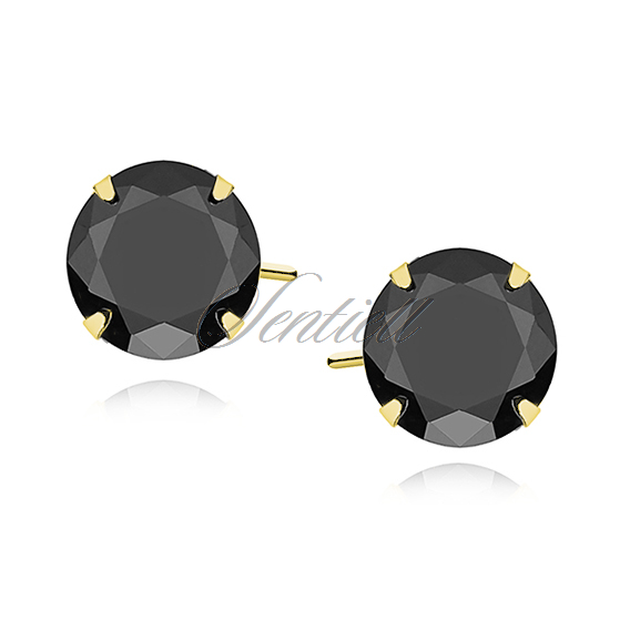 Silver (925) gold-plated earrings round black zirconia diameter 7mm
