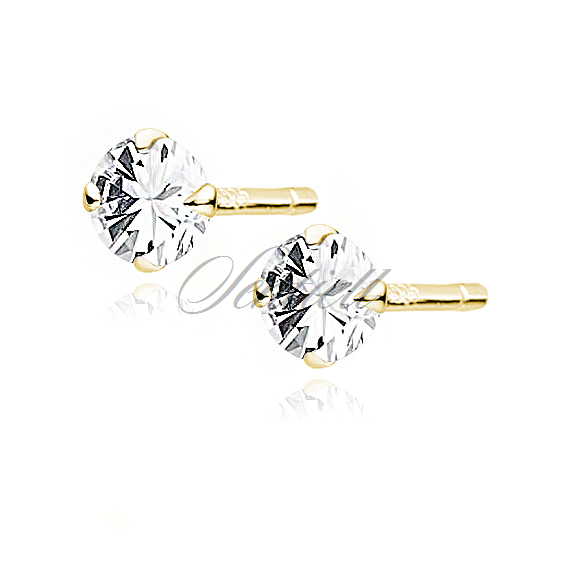 Silver (925) gold-plated earrings round white zirconia diameter 4mm