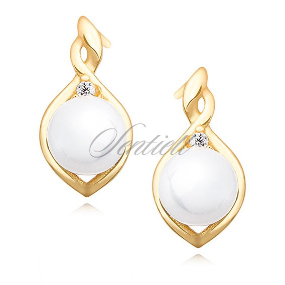 Silver (925) gold-plated earrings white pearl and zirconia
