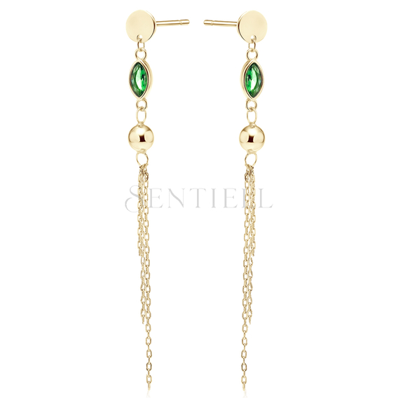 Silver (925) gold-plated earrings with emerald zirconia, ball and chains