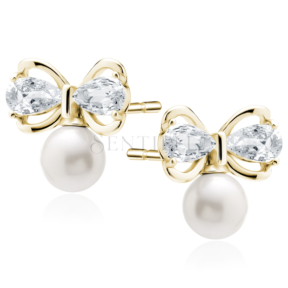 Silver (925) gold-plated earrings with pearls and white zirconias