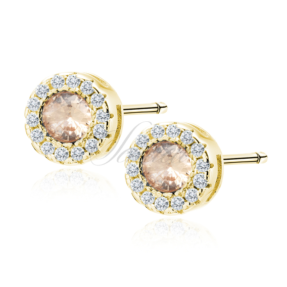 Silver (925) gold-plated elegant round earrings with light topaz zirconia
