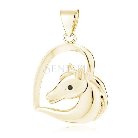 Silver (925) gold-plated heart pendant - horse with black eye