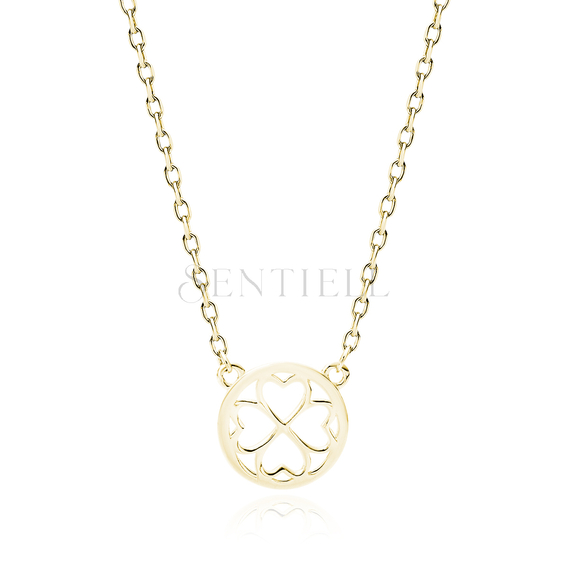 Silver (925) gold-plated necklace - clover / hearts in a circle