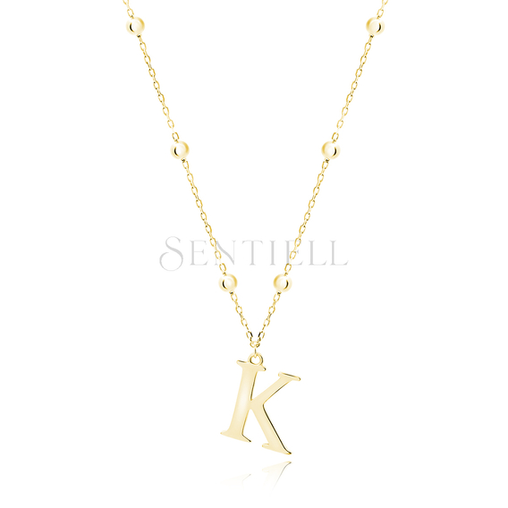 Silver (925) gold-plated necklace - letter K on chain with balls