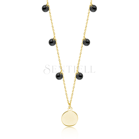 Silver (925) gold-plated necklace with circle and black zirconias / spinels