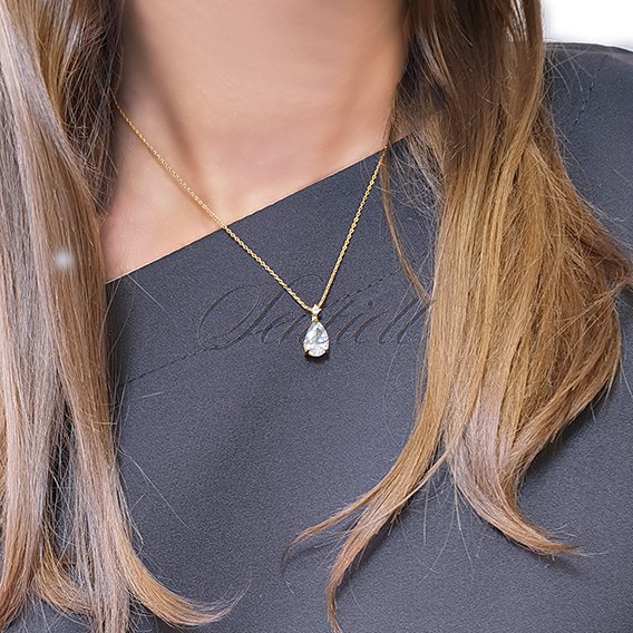 Silver (925) gold-plated necklace with white zirconia - teardrop