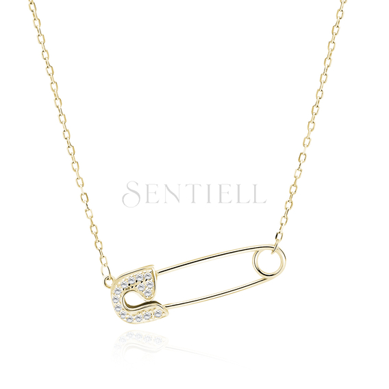 Silver (925) gold-plated necklace with zirconias - safety-pin