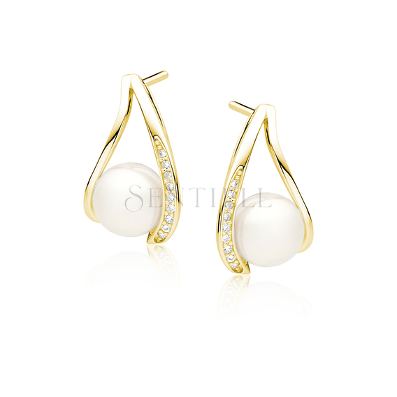 Silver (925) gold-plated pearl earrings with zirconia