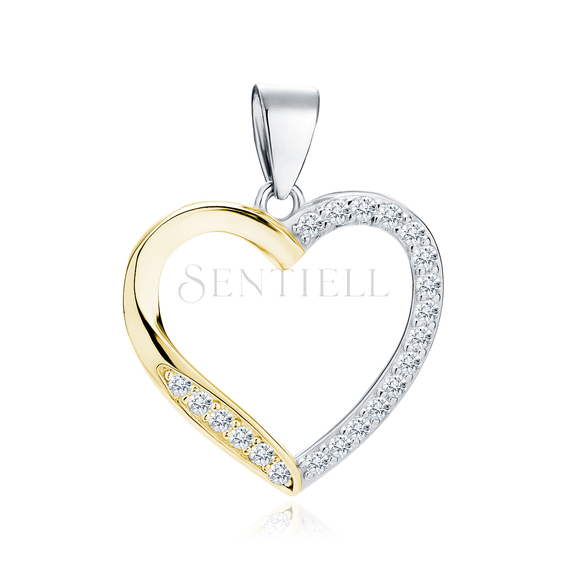 Silver (925) gold-plated pendant - hollow heart with zirconias