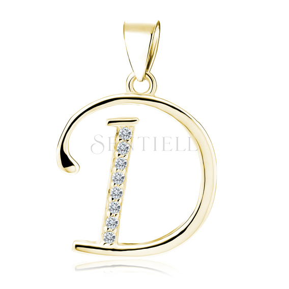Silver (925) gold-plated pendant white zirconias - letter D