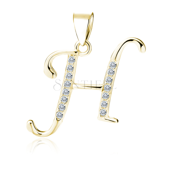 Silver (925) gold-plated pendant white zirconias - letter H