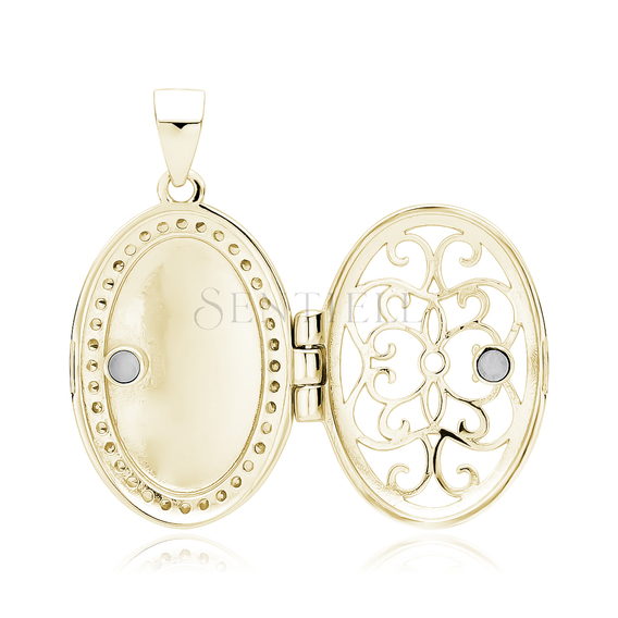 Silver (925) gold-plated polished pendant - oval shaped locket