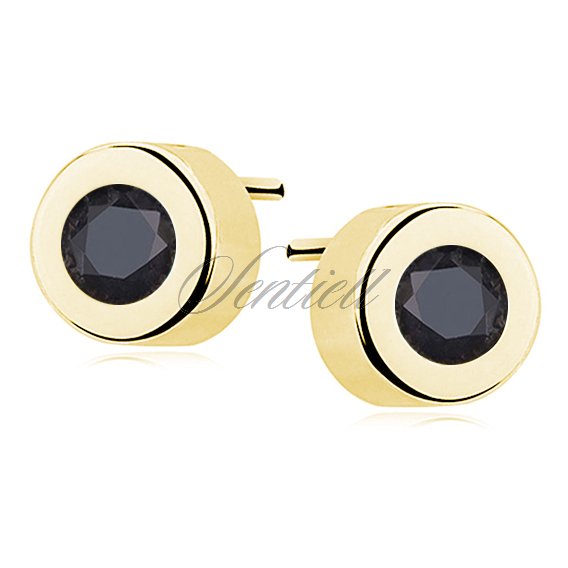 Silver (925) gold-plated round earrings black zirconia