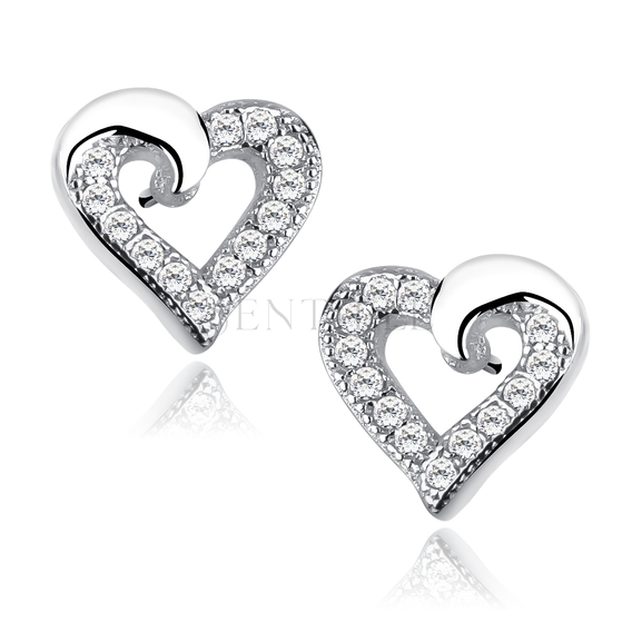 Silver (925) heart earrings with zirconia