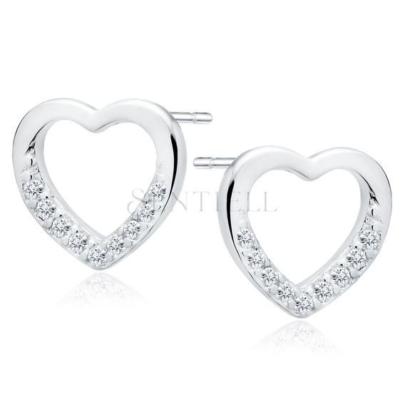 Silver (925) heart earrings with zirconias