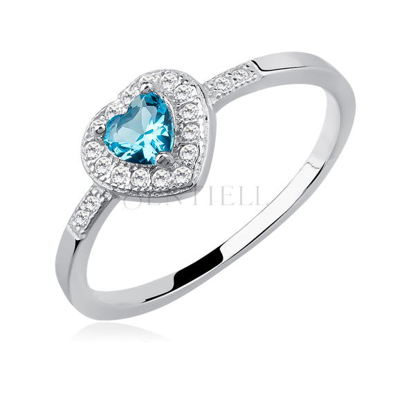 Silver (925) heart ring with aquamarine zirconia