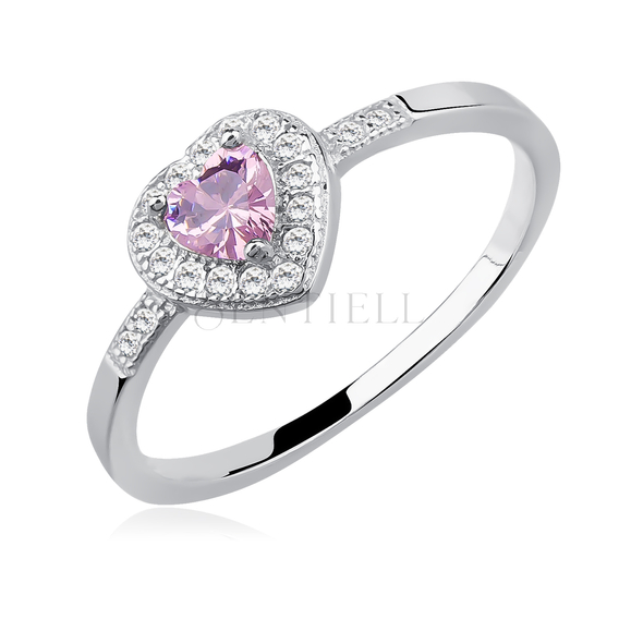 Silver (925) heart ring with light pink zirconia